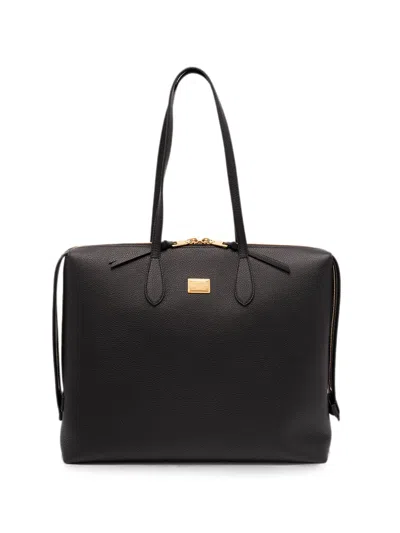Dolce & Gabbana Logo-plaque Leather Tote Bag In Black