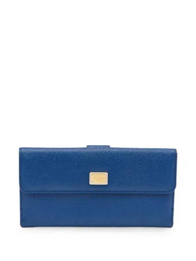 Pre-owned Dolce & Gabbana Logo-plaque Leather Wallet In Blue