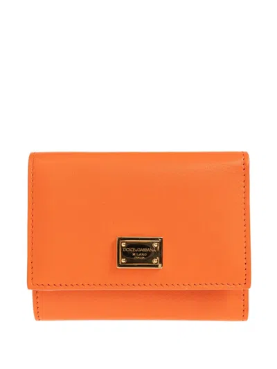 Dolce & Gabbana Logo-plaque Leather Wallet In Orange