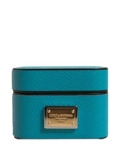Dolce & Gabbana Logo-plaque Pebbled Leather Airpods Case In Green