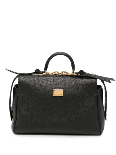 Dolce & Gabbana Logo-plaque Pebbled Tote Bag In White