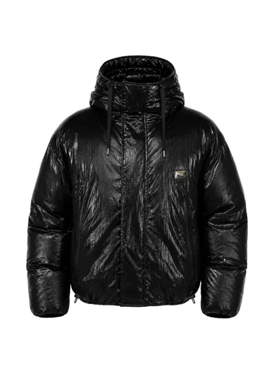 Dolce & Gabbana Logo Hooded Quilted Jacket Full Zip In Black