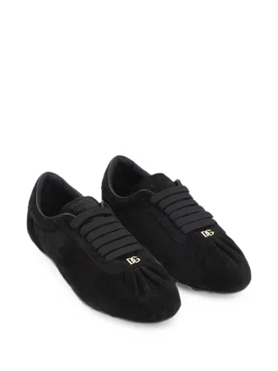 Dolce & Gabbana Designer Lace Up Suede Low Sneakers In Black