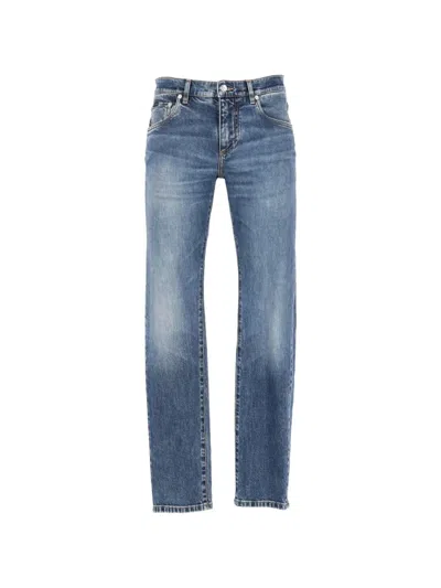 Dolce & Gabbana Logo-plaque Straight-leg Jeans In Blue