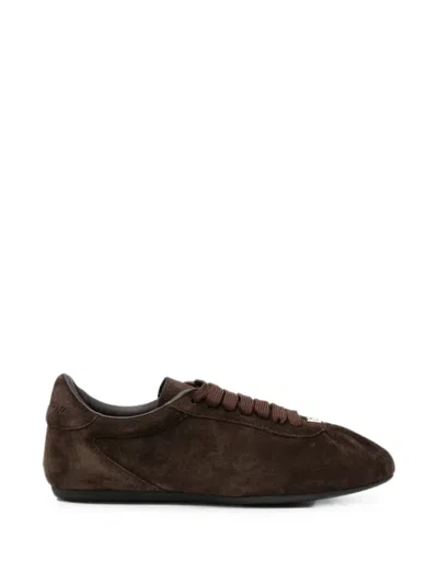 Dolce & Gabbana Suede Low-top Sneakers With Embossed Logo In Brown