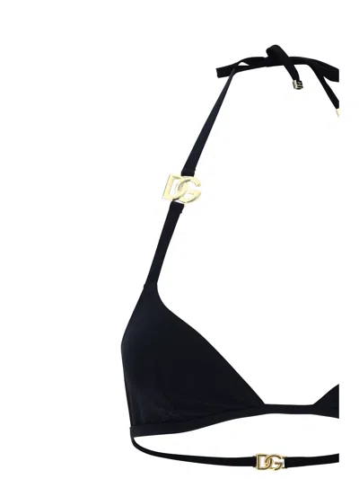 Dolce & Gabbana Logo-plaque Triangle Top Bikini In Black