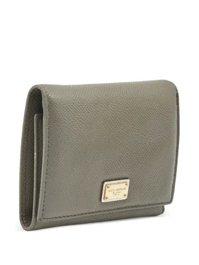 Pre-owned Dolce & Gabbana Logo-plaque Tri-fold Wallet In Gray
