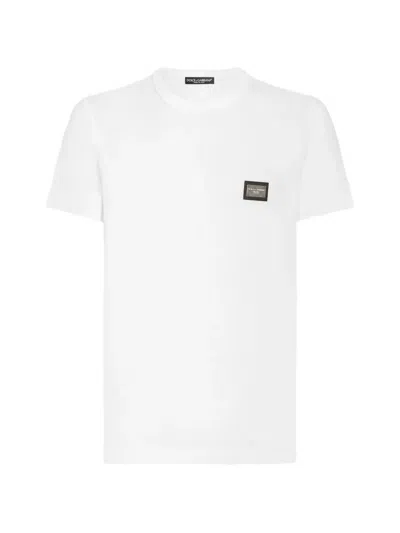 Dolce & Gabbana Cotton T-shirt With Applied Metal Logo In White
