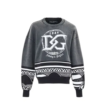 Dolce & Gabbana Logo-print Cotton Sweatshirt In Grey
