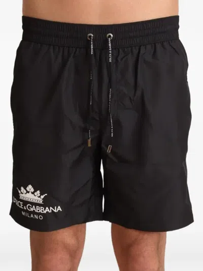 Dolce & Gabbana Logo-print Drawstring Swim Shorts In Black