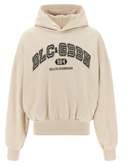 Dolce & Gabbana Logo-print Fleece Hoodie In Cream