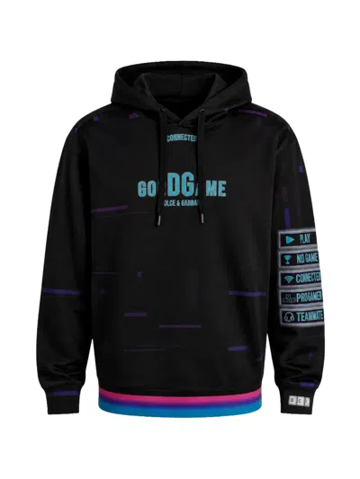 Dolce & Gabbana Logo Hooded Sweatshirt Cotton Blend In Black