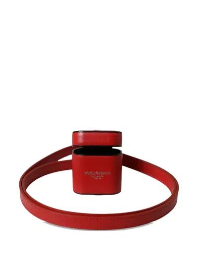 Dolce & Gabbana Calfskin Logo Strap Men Airpods Case In Red