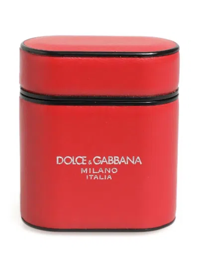 Dolce & Gabbana Logo-print Leather Airpods Case In Red