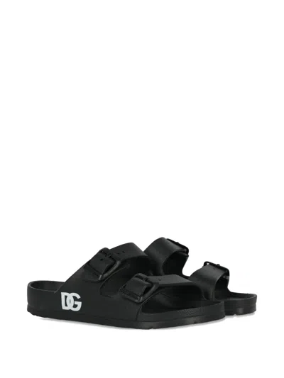 Dolce & Gabbana Kids' Logo-print Sandals In Black
