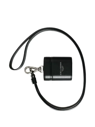 Dolce & Gabbana Logo-print Strap-detail Airpods Case In Black
