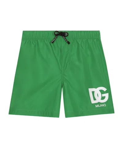Dolce & Gabbana Kids' Logo-print Swim Trunks In Green