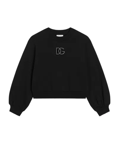 Dolce & Gabbana Logo-rhinestone Sweatshirt In Black