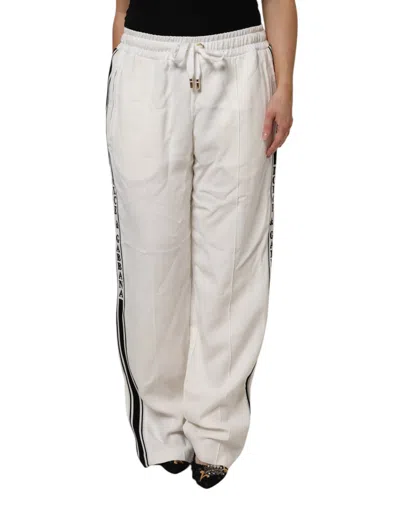 Dolce & Gabbana Logo-striped Viscose Joggers In White