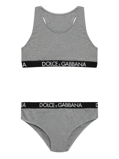 Dolce & Gabbana Kids' Logo-tape Two-piece Underwear Set In Grey