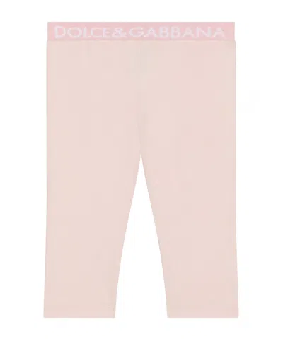Dolce & Gabbana Logo-waistband Cotton Leggings In Pink