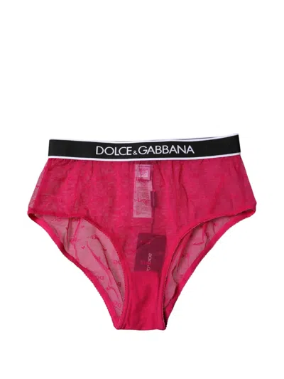 Dolce & Gabbana Logo-waistband Floral-lace Panties In Pink