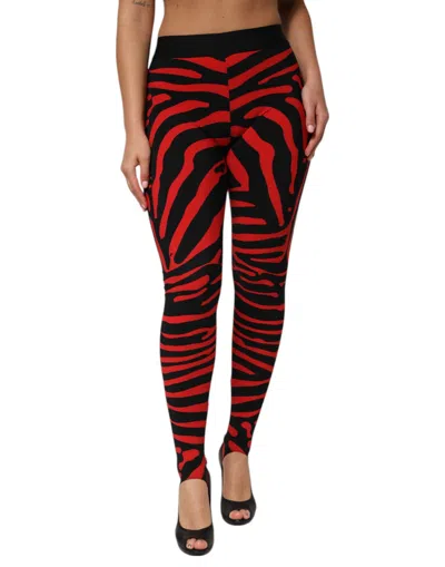 Dolce & Gabbana Logo-waisted Striped Leggings In Black