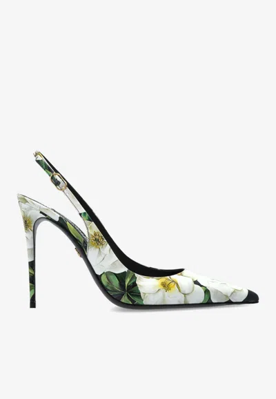 Dolce & Gabbana Lollo 105 Gardenia Print Slingback Pumps In Multi