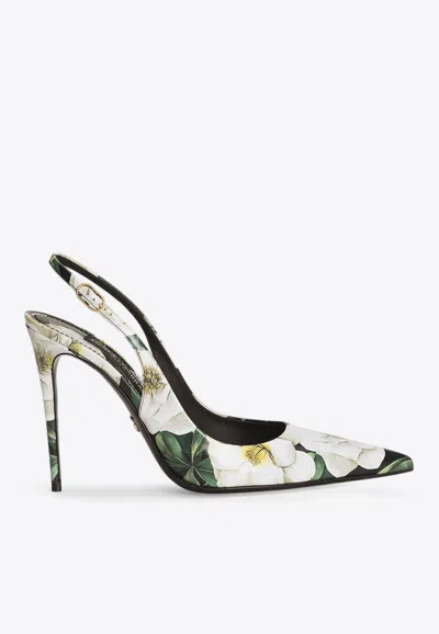 DOLCE & GABBANA LOLLO 105 GARDENIA PRINT SLINGBACK PUMPS