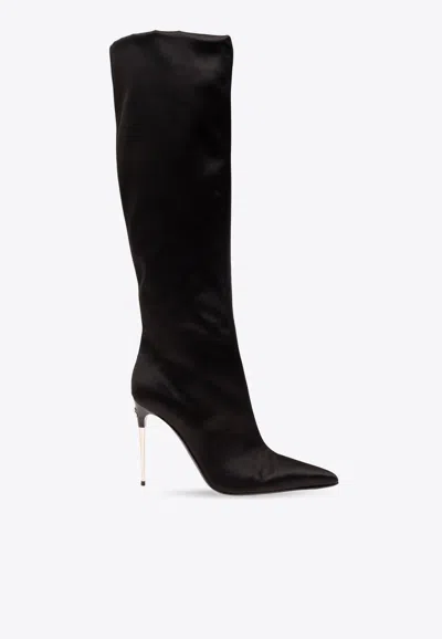 Dolce & Gabbana Lollo 105 Knee-high Satin Boots In Black
