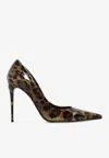 Dolce & Gabbana Lollo 105 Leopard Print Patent Leather Pumps In Brown