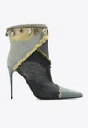 Dolce & Gabbana Distressed Denim Charms Ankle Booties In Blue
