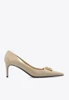 Dolce & Gabbana Lollo 60 Dg Logo Pumps In Patent Leather In Beige