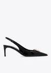 Dolce & Gabbana Black Slingback With Plate Logo In Patent Leather Woman In Black