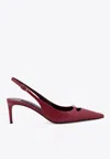 Dolce & Gabbana Bordeaux Slingback Pumps With Medium Stiletto Heel And Logo Plaque On The Front In Patent Leather Wo In Burgundy