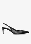 Dolce & Gabbana Vernice Patent Leather-trimmed Mesh Slingback Pumps In Black