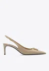 Dolce & Gabbana Lollo 60 Slingback Pumps In Polished Leather In White