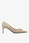 Dolce & Gabbana Lollo 60 Dg Logo Pumps In Patent Leather In Beige