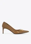 Dolce & Gabbana 65mm Logo-plaque Leather Pumps In Brown