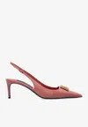 Dolce & Gabbana Pink Slingback With Metallic Logo In Patent Leather Woman In Pink