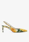 Dolce & Gabbana Floral-print Leather Slingback Pumps In Multicolor