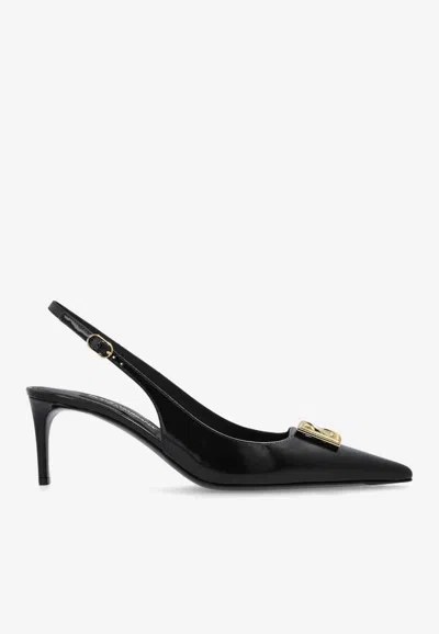 Dolce & Gabbana Lollo 60 Slingback Pumps In Polished Leather In Black