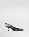 Dolce & Gabbana Lollo Calfskin Slingback With Rose Print In Multi
