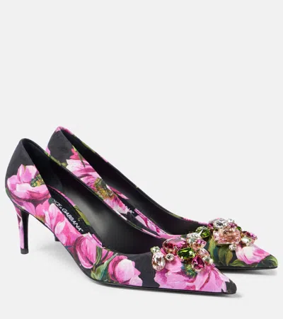Dolce & Gabbana Lollo Embellished Floral Pumps In Black