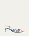 Dolce & Gabbana Lollo Eva Floral Bow Slingback Pumps In Denim Flower Print