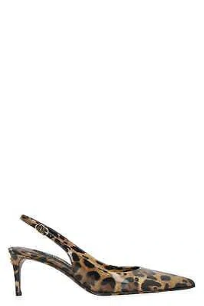 Pre-owned Dolce & Gabbana Lollo Leather Slingback Pumps In Beige
