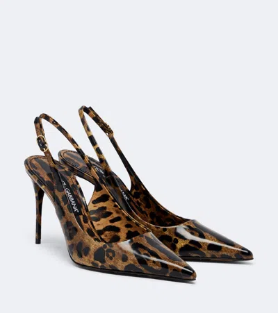 Dolce & Gabbana Lollo Leopard-print Leather Slingback Pumps In Animal Print