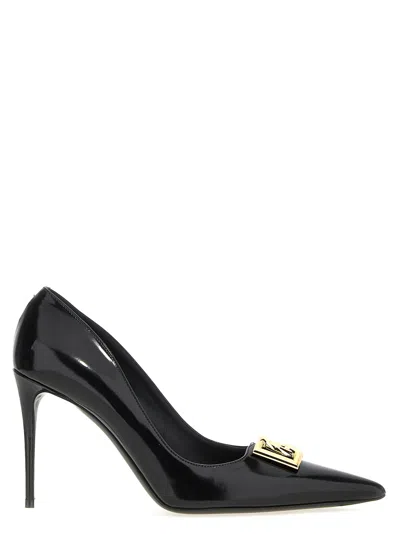 Dolce & Gabbana Logo-lettering Leather Pumps In Black