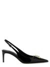 Dolce & Gabbana Black Slingback With Plate Logo In Patent Leather Woman
