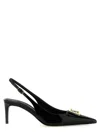 Dolce & Gabbana Black Slingback With Plate Logo In Patent Leather Woman